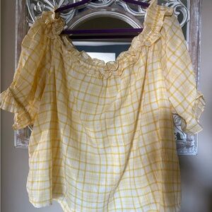 Yellow Checkered Off-The-Shoulder Women's Top